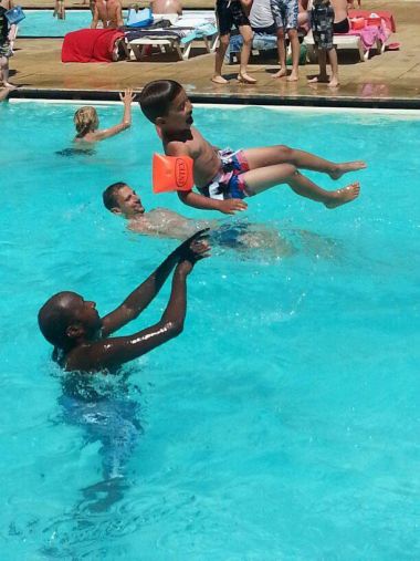 With dad at the pool