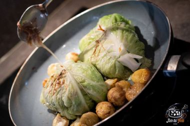 Pannequets with Green Cabbage, Foie Gras and Duck Confit