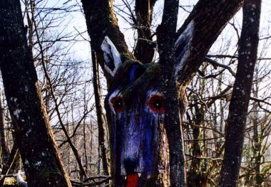 Arbre peint au détour d'un sentier